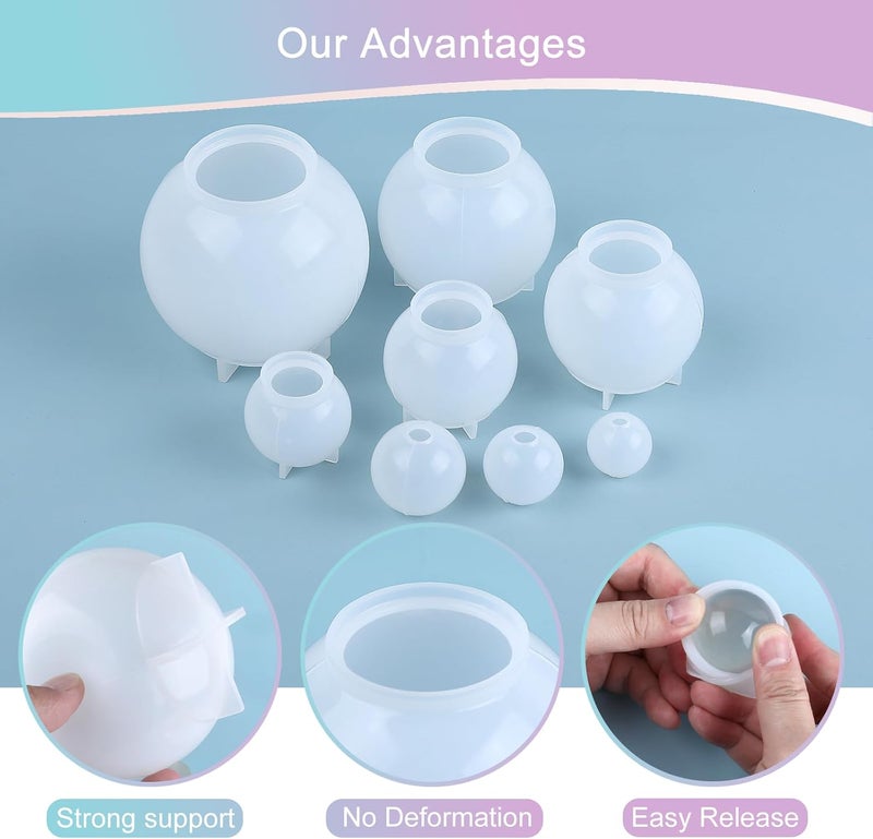 KISREL Sphere Resin Molds, 8 PCS Sphere Silicone Mold, Upgraded 3D Seamless Epoxy Molds，Large Ball Shape Flower Resin Mold for Home Decor, Flowers Preservation - Image 3